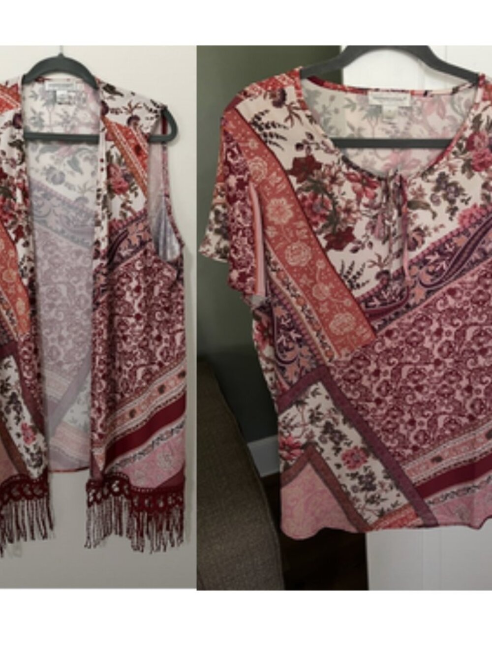 Christopher & Banks XL 2 piece set Short Sleeve Top & Matching Fringed Vest